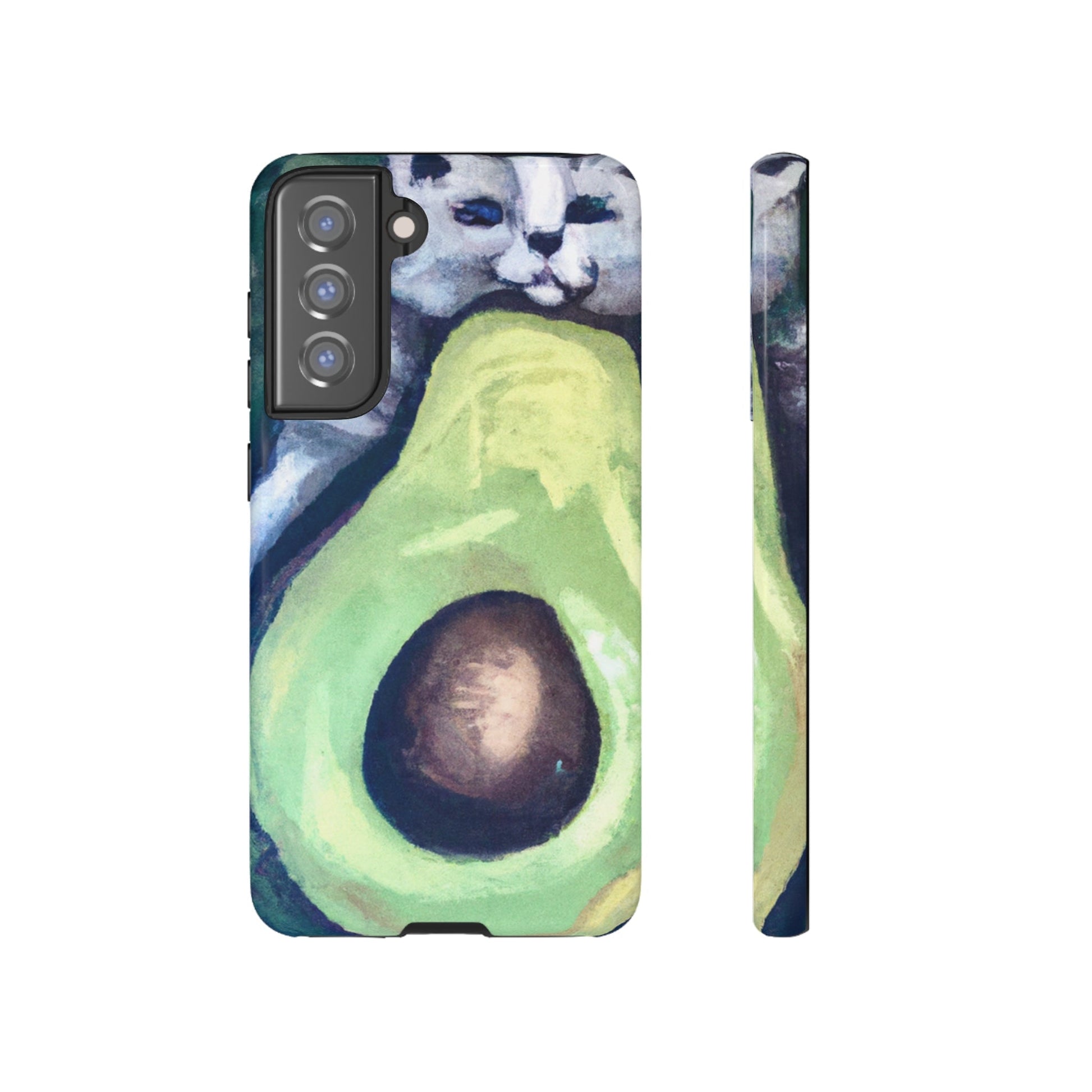 Phone Case-Cat Hugs Avocado | Tough-Samsung Galaxy S21 FE-Glossy-PhoneCaseBoss-Phone-Best-Phone-Cases