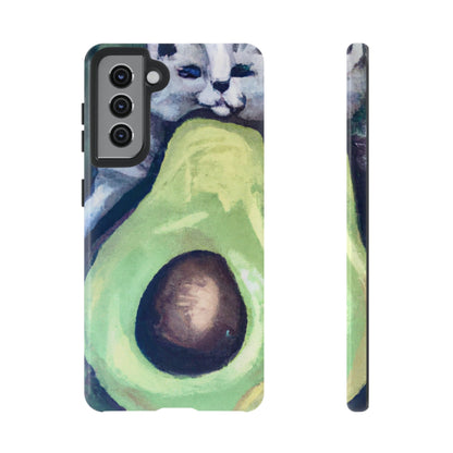 Phone Case-Cat Hugs Avocado | Tough-Samsung Galaxy S21-Glossy-PhoneCaseBoss-Phone-Best-Phone-Cases