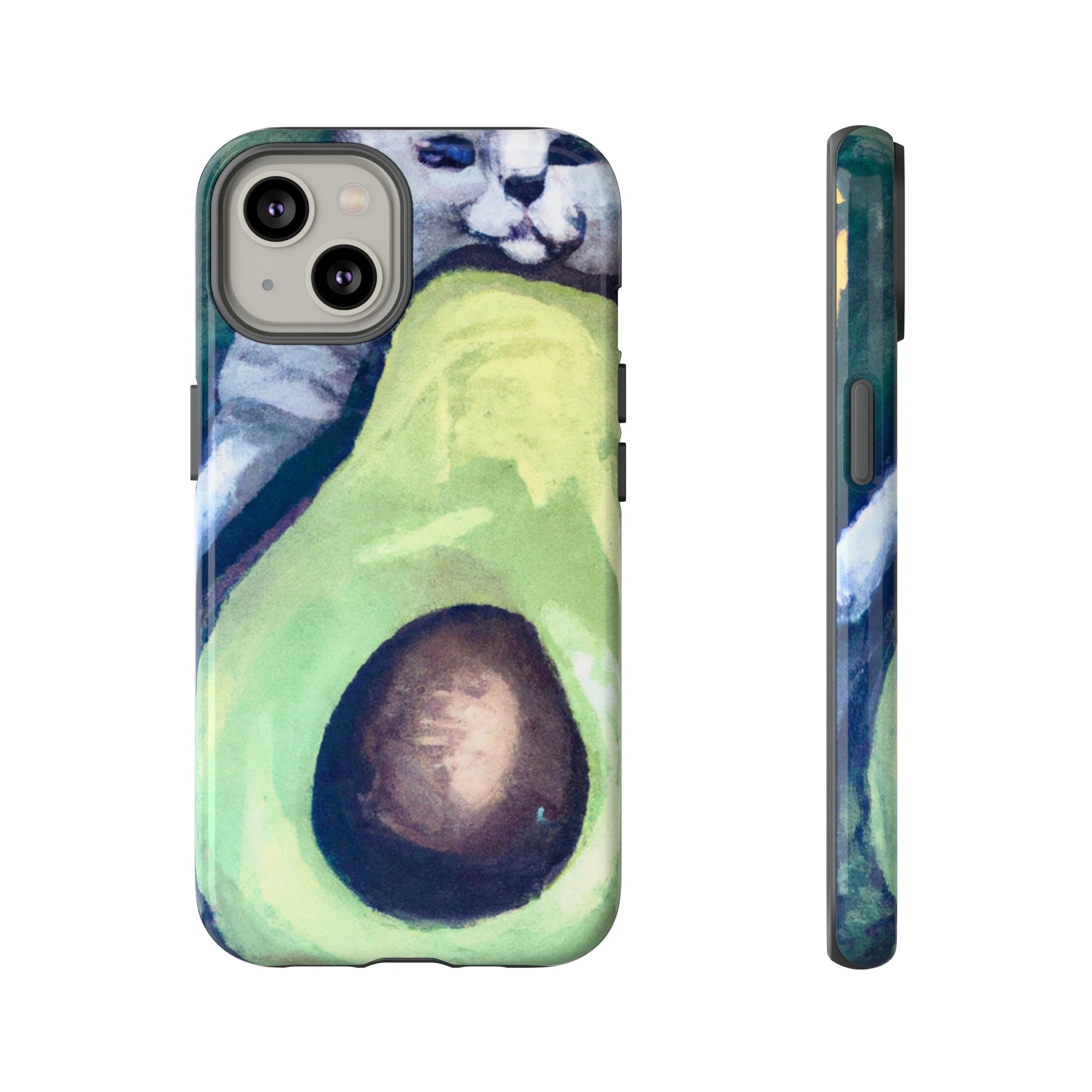 Phone Case-Cat Hugs Avocado | Tough-iPhone 14-Glossy-PhoneCaseBoss-Phone-Best-Phone-Cases