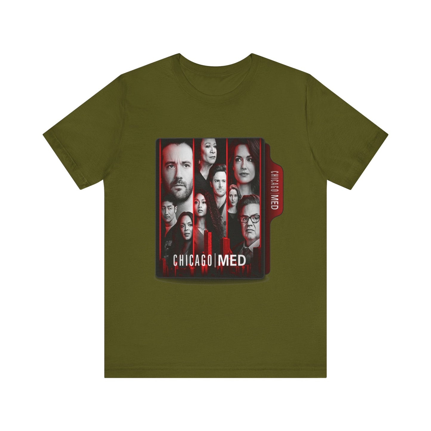 Chicago Med - Unisex Jersey Short Sleeve Tee-T-Shirt-Printify-Olive-S-Crew neck, DTG, Men's Clothing, Regular fit, T-shirts, Unisex, Women's Clothing-PhoneCaseBoss.com