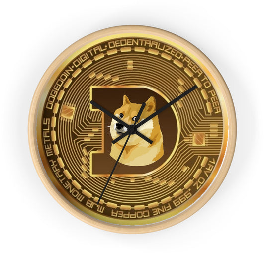 Dogecoin Wall clock-Home Decor-Printify-Wooden Base-Black-10"-Accessories, Clocks, Home & Living, Home Decor, Indoor-PhoneCaseBoss.com