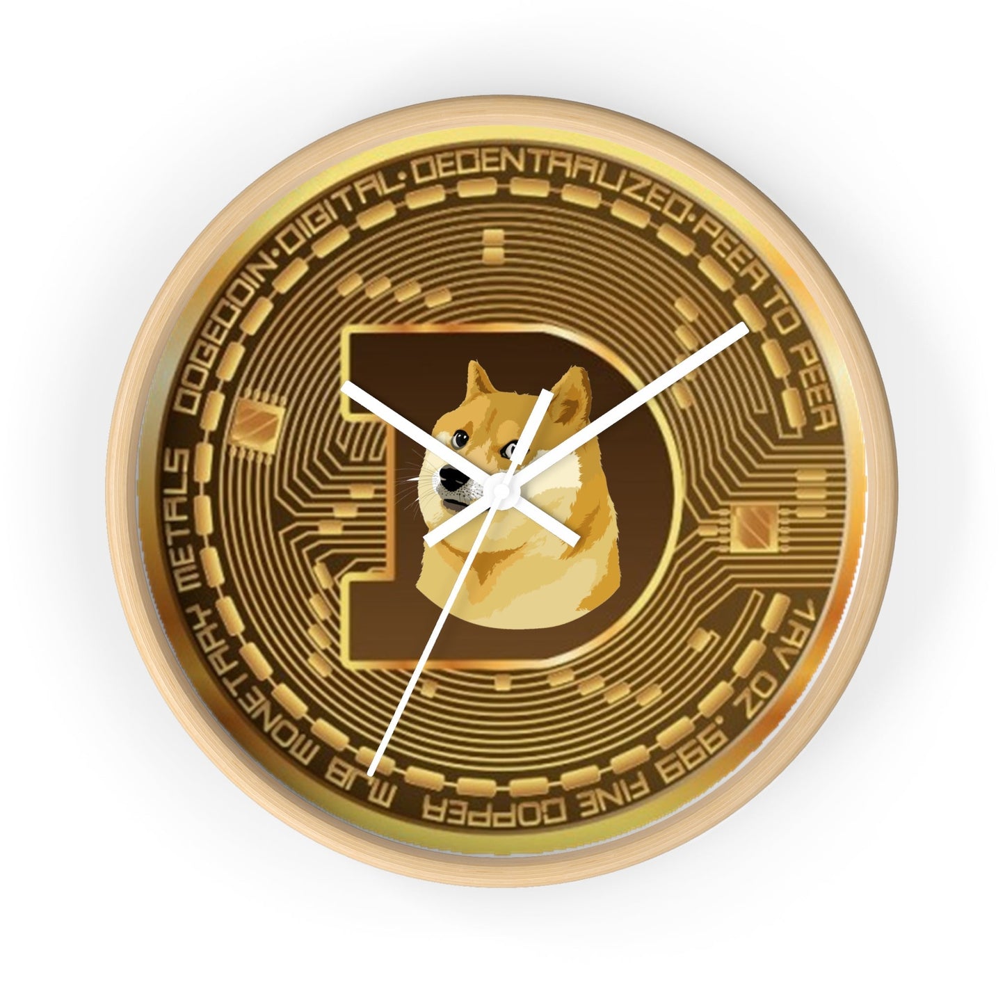 Dogecoin Wall clock-Home Decor-Printify-Wooden Base-White-10"-Accessories, Clocks, Home & Living, Home Decor, Indoor-PhoneCaseBoss.com