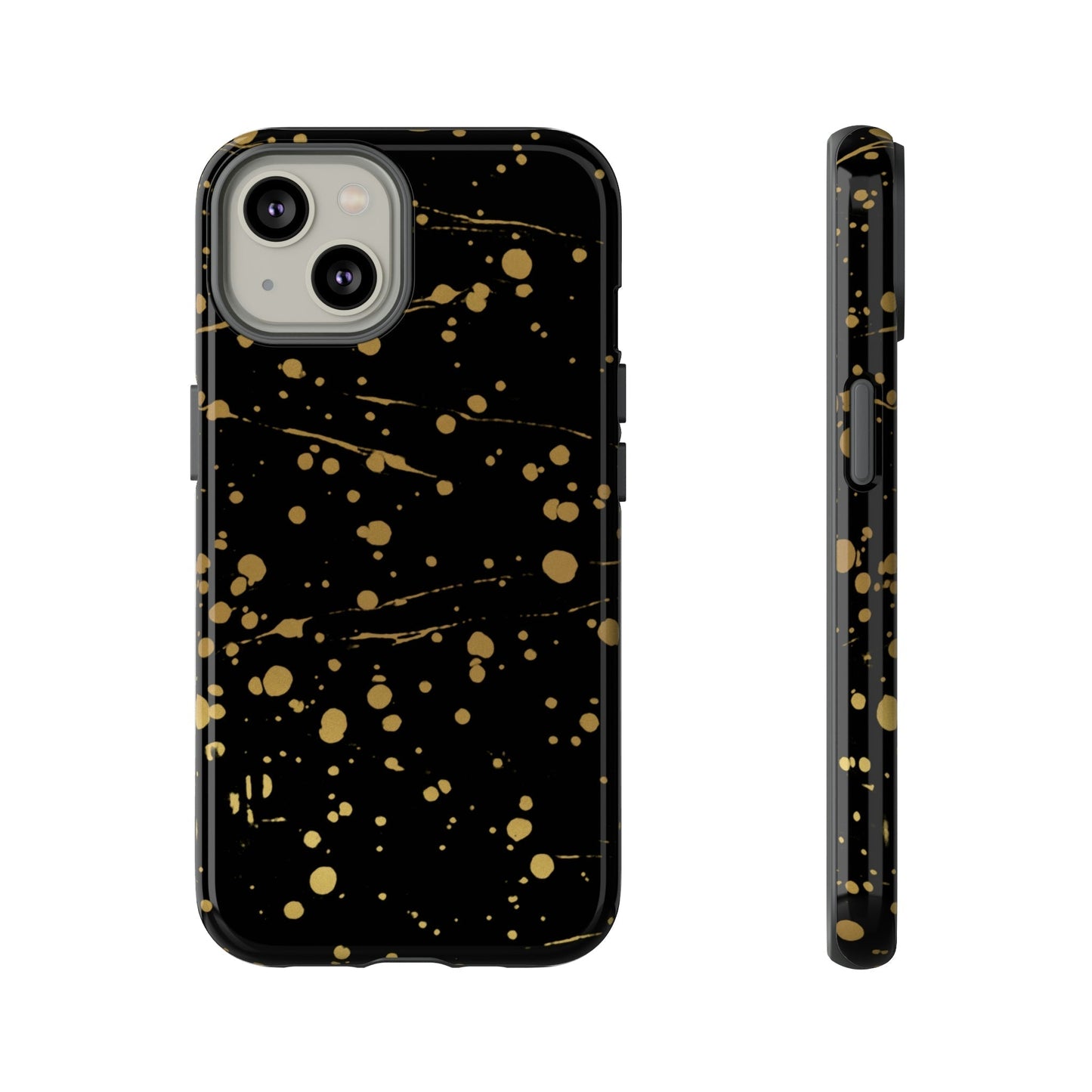 Phone Case-GOLD SPLATTER | Tough-iPhone 14-Glossy-PhoneCaseBoss-Phone-Best-Phone-Cases