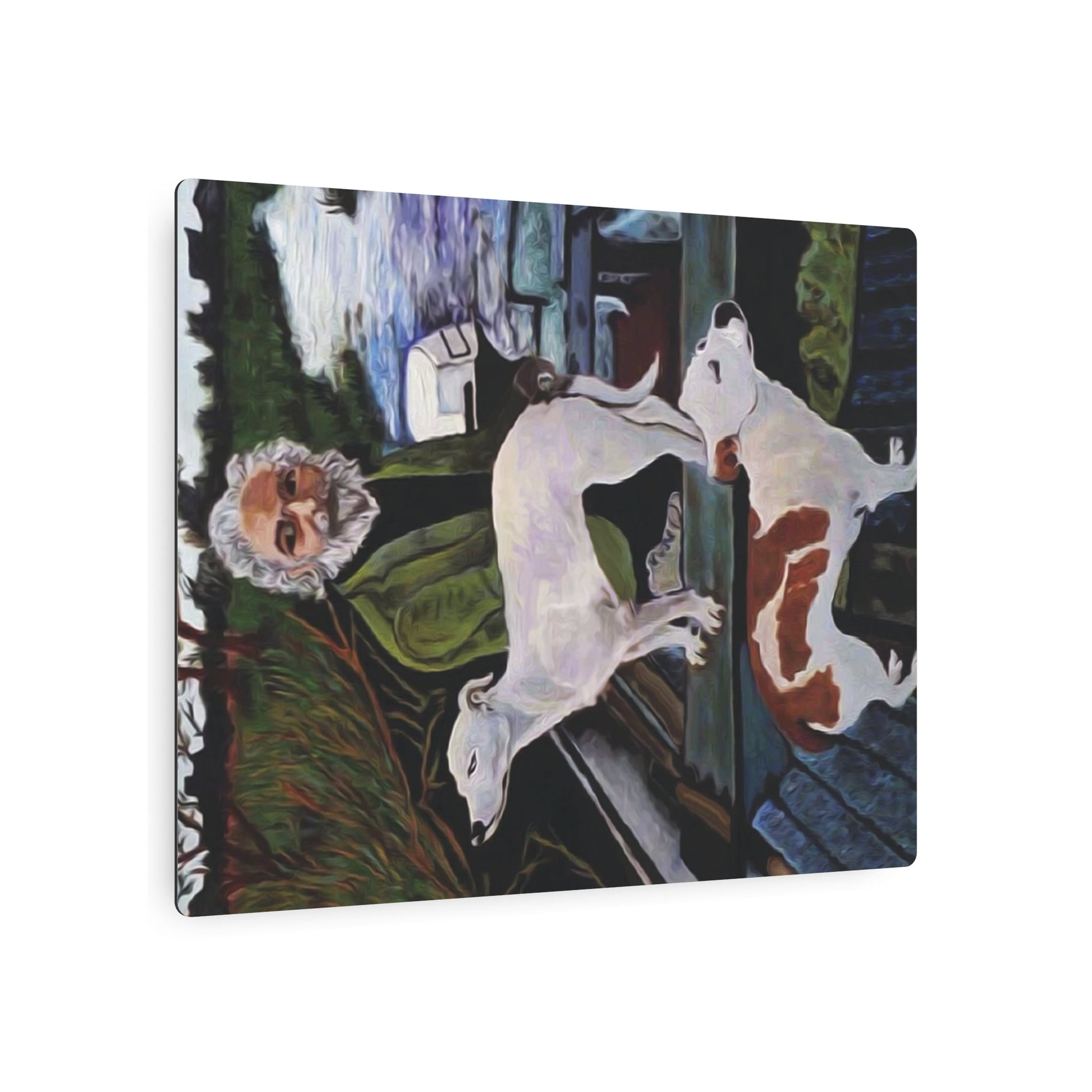 Good Fellas two dogs painting Metal Art Sign-Home Decor-Printify-14″ x 11″ (Horizontal)-0.12''-Art & Wall Decor, Decor, Hanging Hardware, Home & Living, Home Decor, Indoor, Matte-PhoneCaseBoss.com