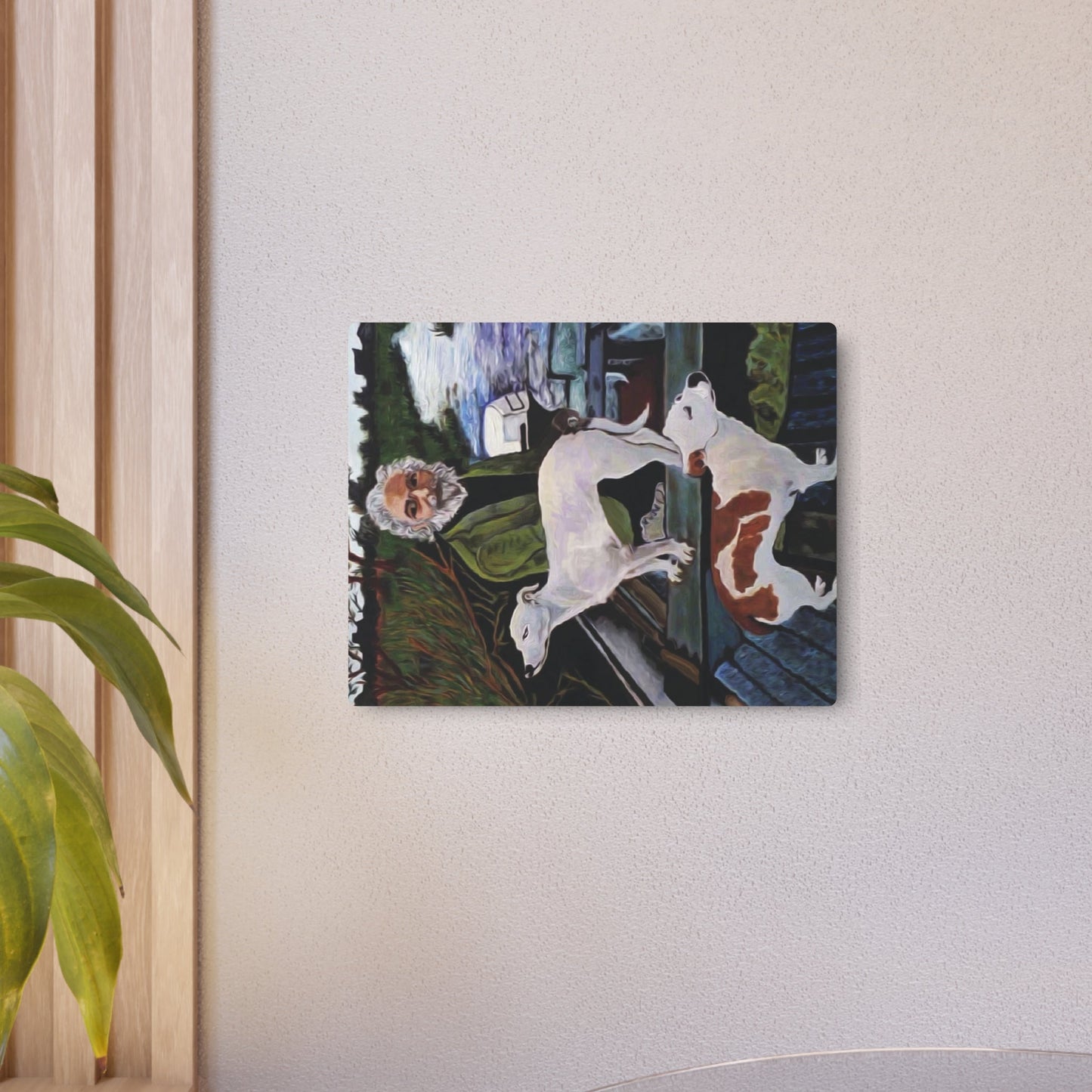 Good Fellas two dogs painting Metal Art Sign-Home Decor-Printify-14″ x 11″ (Horizontal)-0.12''-Art & Wall Decor, Decor, Hanging Hardware, Home & Living, Home Decor, Indoor, Matte-PhoneCaseBoss.com