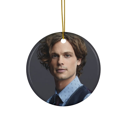 MGG (Matthew Gray Gubler) Round Ceramic Ornaments - Tie and Sweater Ensemble-Home Decor-Printify-Circle-One Size-Art & Wall Decor, Christmas, Holiday Picks, Home & Living, ornament, ornaments-PhoneCaseBoss.com