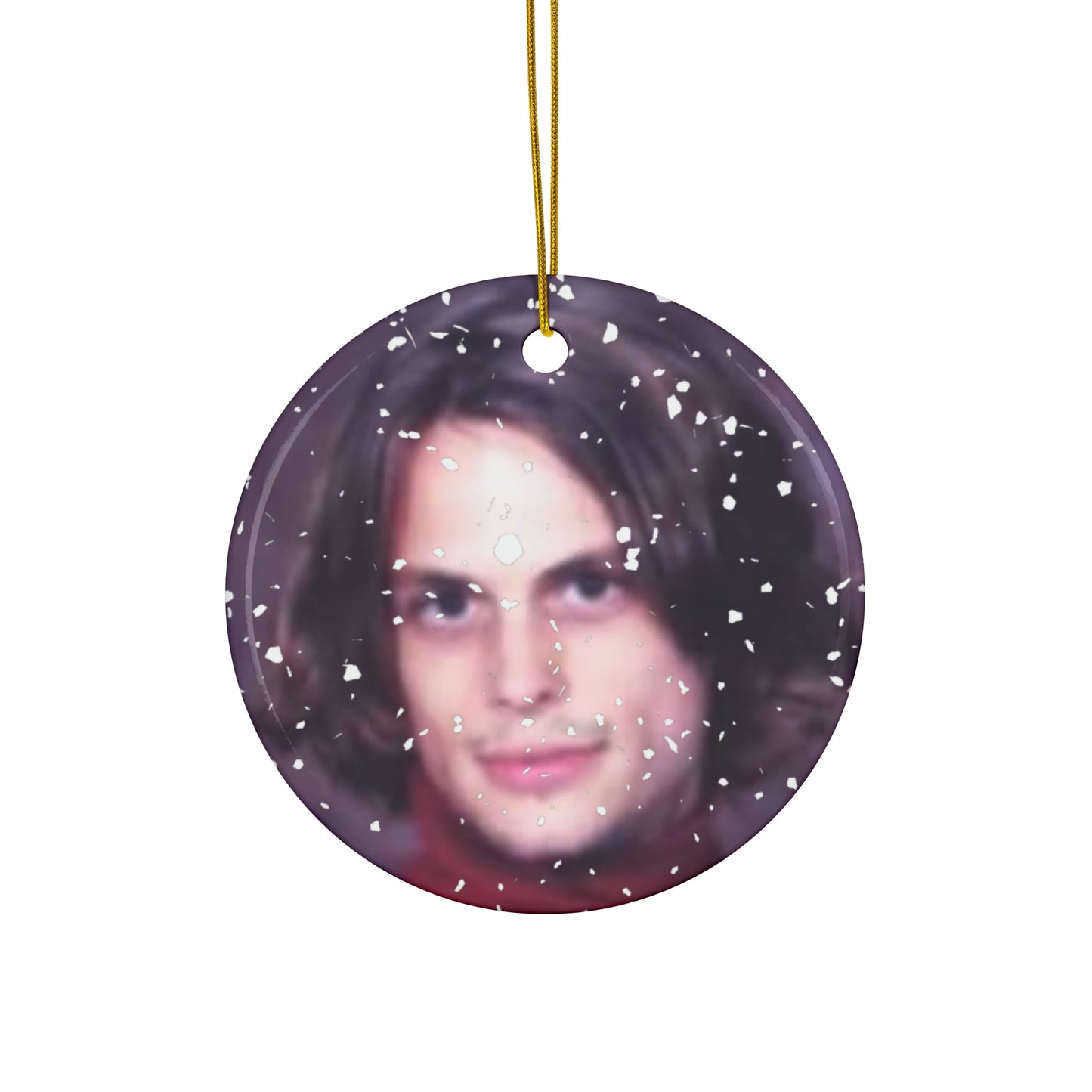 Magic Gubler Round Ceramic Ornaments - Matthew Grey Gubler Magician In The Falling Snow-Home Decor-Printify-Circle-One Size-Art & Wall Decor, Christmas, Holiday Picks, Home & Living, ornament, ornaments-PhoneCaseBoss.com