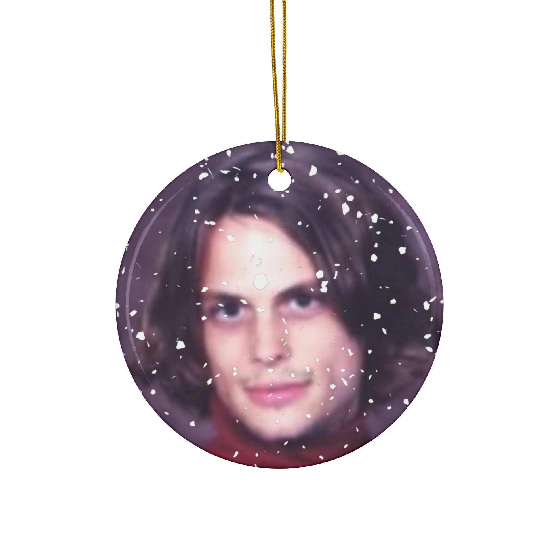 Magic Gubler Round Ceramic Ornaments - Matthew Grey Gubler Magician In The Falling Snow-Home Decor-Printify-Circle-One Size-Art & Wall Decor, Christmas, Holiday Picks, Home & Living, ornament, ornaments-PhoneCaseBoss.com