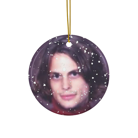 Magic Gubler Round Ceramic Ornaments - Matthew Grey Gubler Magician In The Falling Snow-Home Decor-Printify-Circle-One Size-Art & Wall Decor, Christmas, Holiday Picks, Home & Living, ornament, ornaments-PhoneCaseBoss.com