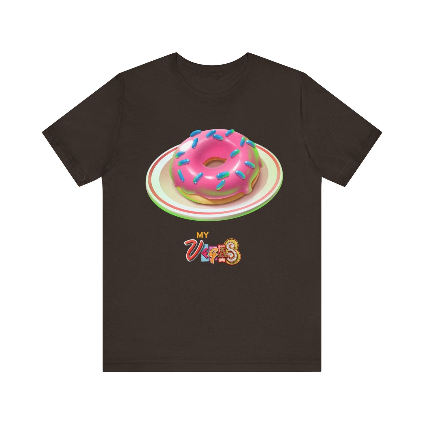 MyVegas Donut - Unisex Jersey Short Sleeve Tee-T-Shirt-Printify-Brown-3XL-Crew neck, DTG, Men's Clothing, Regular fit, T-shirts, Unisex, Women's Clothing-PhoneCaseBoss.com