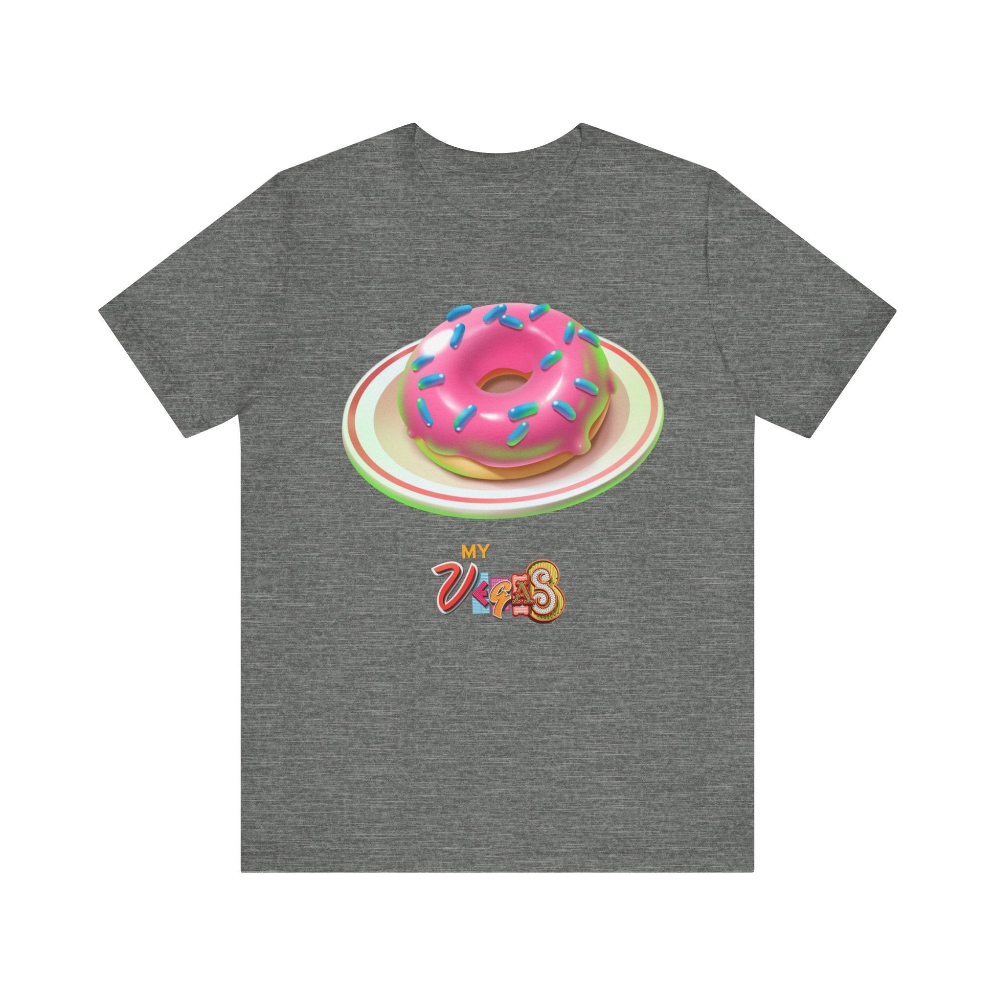 MyVegas Donut - Unisex Jersey Short Sleeve Tee-T-Shirt-Printify-Deep Heather-XS-Crew neck, DTG, Men's Clothing, Regular fit, T-shirts, Unisex, Women's Clothing-PhoneCaseBoss.com