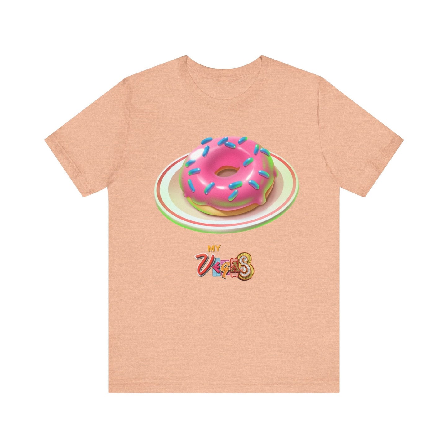 MyVegas Donut - Unisex Jersey Short Sleeve Tee-T-Shirt-Printify-Heather Peach-XS-Crew neck, DTG, Men's Clothing, Regular fit, T-shirts, Unisex, Women's Clothing-PhoneCaseBoss.com