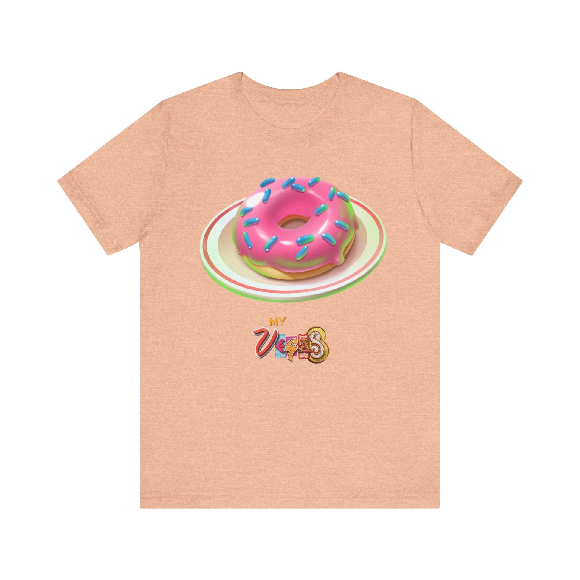 MyVegas Donut - Unisex Jersey Short Sleeve Tee-T-Shirt-Printify-Heather Peach-XS-Crew neck, DTG, Men's Clothing, Regular fit, T-shirts, Unisex, Women's Clothing-PhoneCaseBoss.com