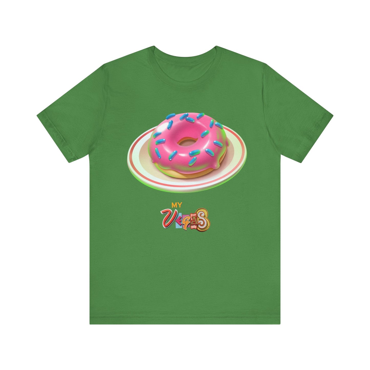 MyVegas Donut - Unisex Jersey Short Sleeve Tee-T-Shirt-Printify-Leaf-S-Crew neck, DTG, Men's Clothing, Regular fit, T-shirts, Unisex, Women's Clothing-PhoneCaseBoss.com