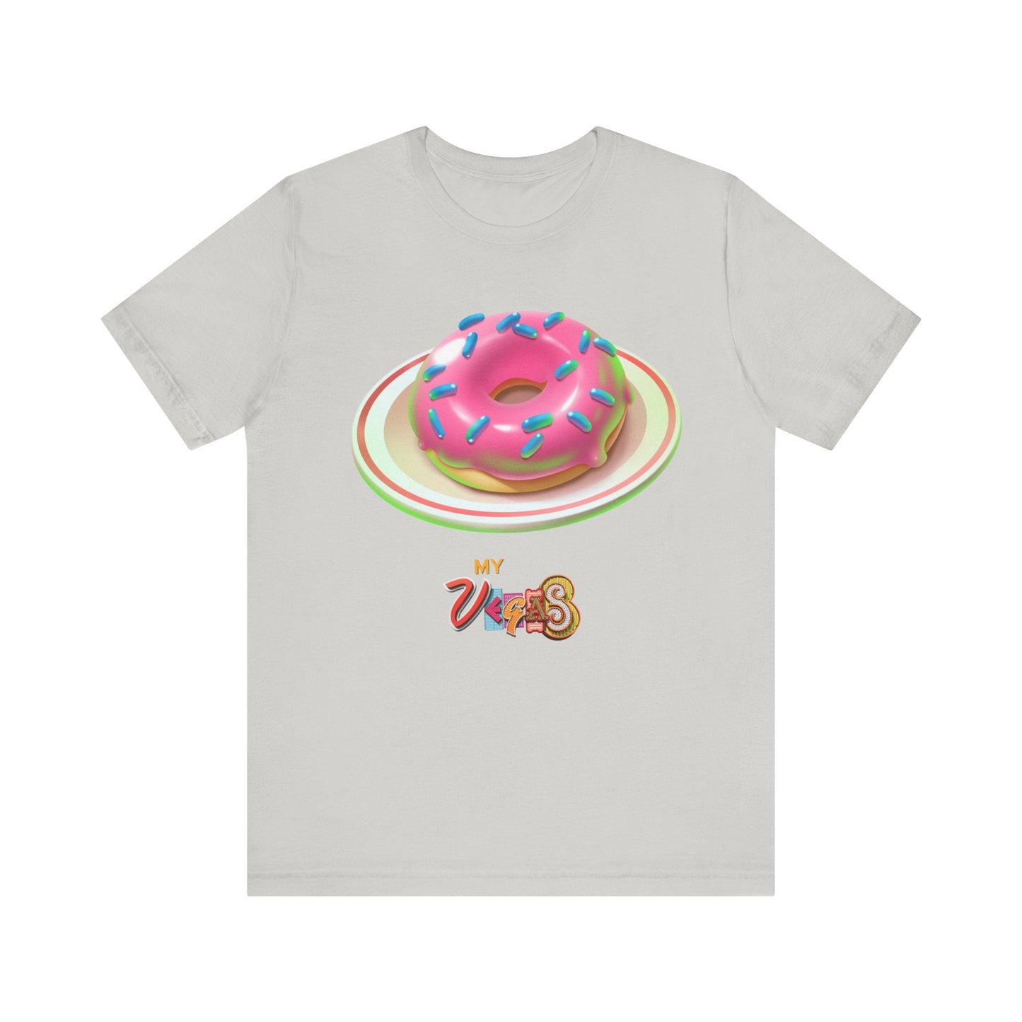 MyVegas Donut - Unisex Jersey Short Sleeve Tee-T-Shirt-Printify-Silver-XS-Crew neck, DTG, Men's Clothing, Regular fit, T-shirts, Unisex, Women's Clothing-PhoneCaseBoss.com