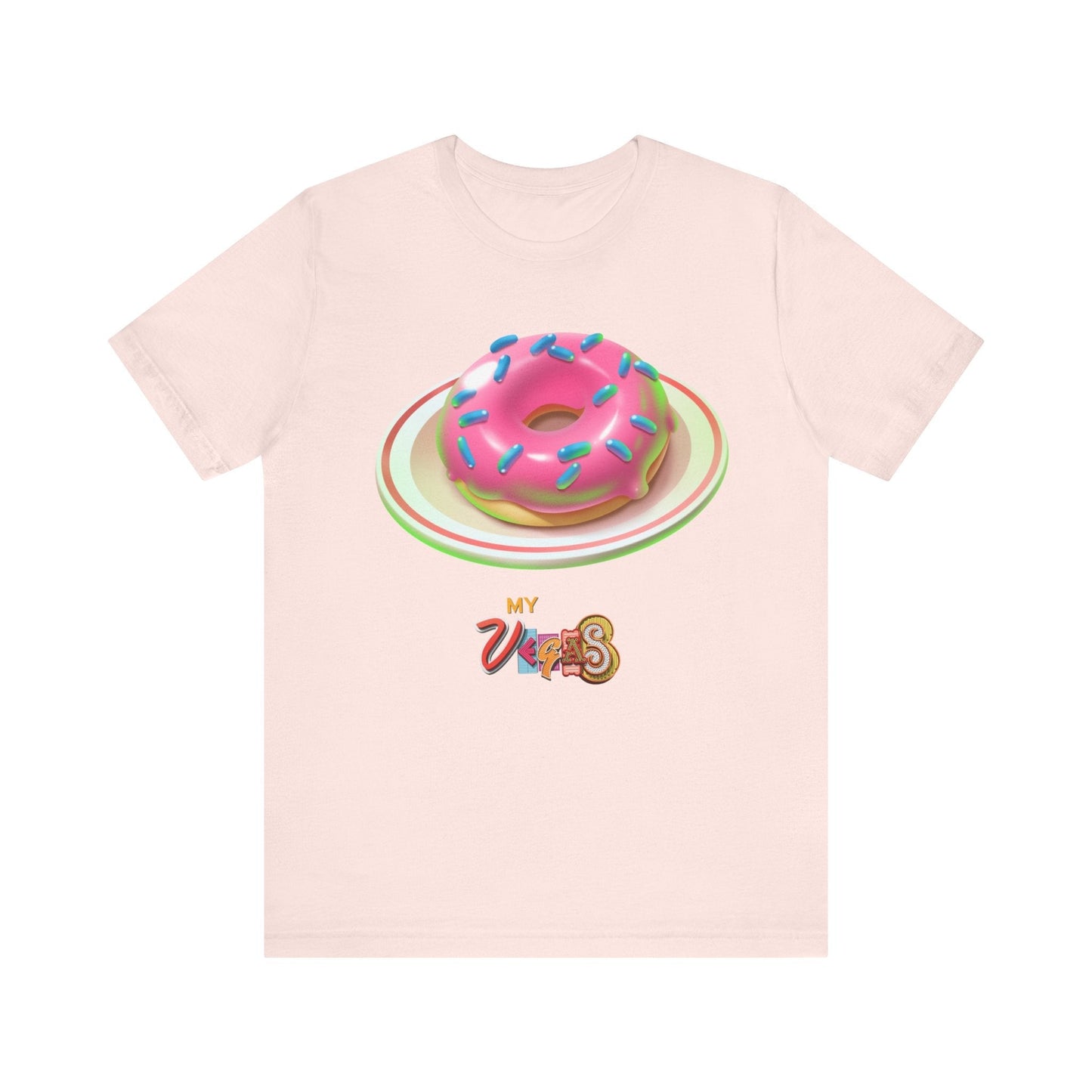 MyVegas Donut - Unisex Jersey Short Sleeve Tee-T-Shirt-Printify-Soft Pink-XS-Crew neck, DTG, Men's Clothing, Regular fit, T-shirts, Unisex, Women's Clothing-PhoneCaseBoss.com