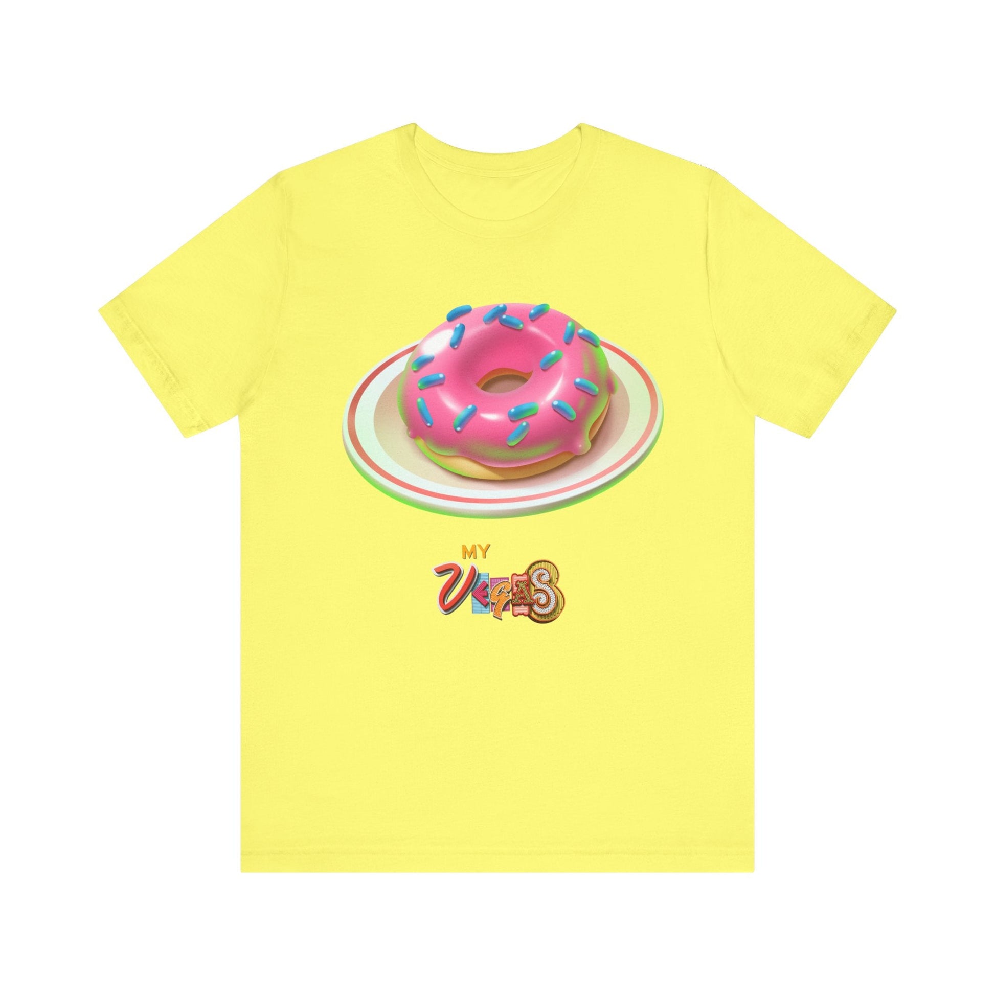 MyVegas Donut - Unisex Jersey Short Sleeve Tee-T-Shirt-Printify-Yellow-XS-Crew neck, DTG, Men's Clothing, Regular fit, T-shirts, Unisex, Women's Clothing-PhoneCaseBoss.com