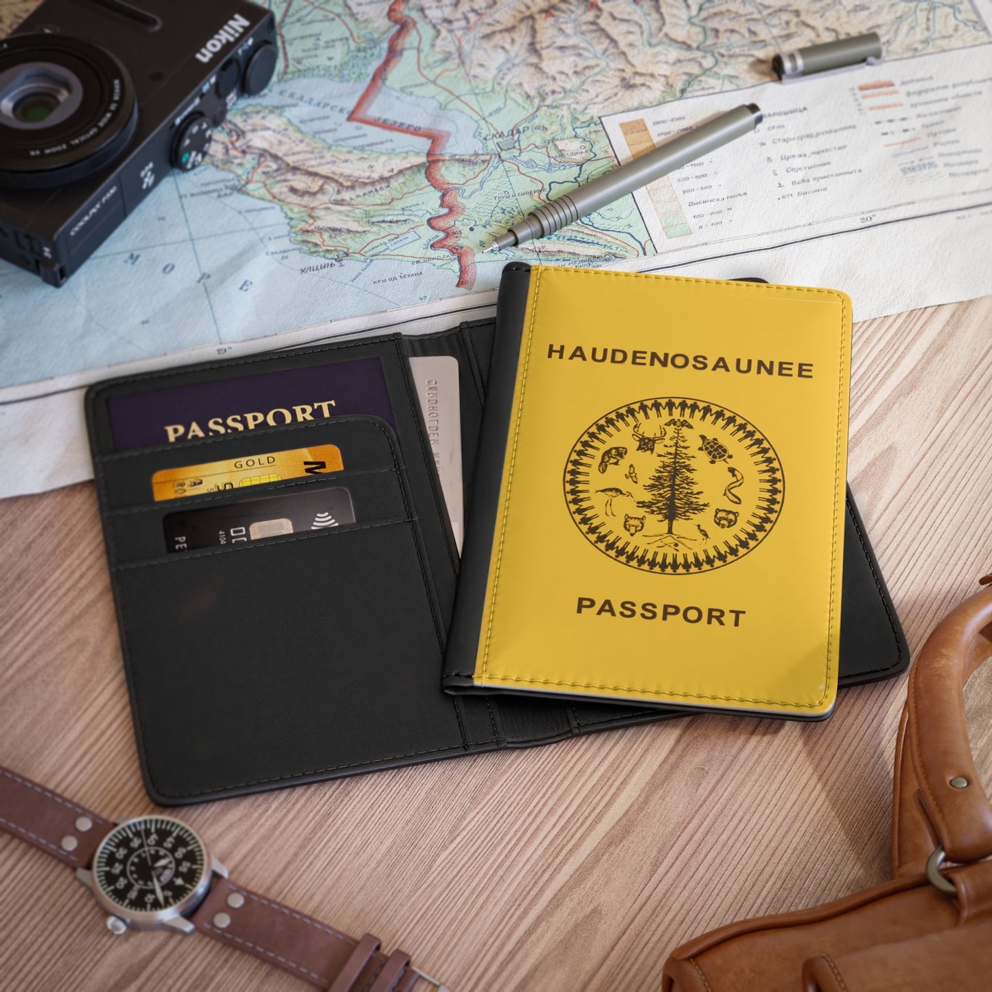 Passport Cover - Haudenosaunee - Native American RFID Faux Leather Protector-Accessories-The Whole Nother-Accessories, American Indian, American Indian Passport, Haudenosaunee, More, Native American Passport, Native American Tribes, Occupied Territories, Passport, Summer Challenge Picks, The Whole Nother, Travel, Travel Accessories, Wallet | 3.9" x 5.8",Black,,7568989159517-Passport-Cover-Haudenosaunee-Native-American-RFID-Faux-Leather-Protector-Accessories-Accessories-American-Indian-American-Indian-Passpo