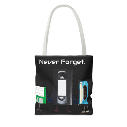 Retro 80's "Never Forget" Tote Bag-Bags-Printify-80s nostalgia tote, 80s retro tote, Bags, fun statement bag, funny tote bag, geeky tote bag, Gen X Gifts, Gifts for Gen Xers, More, never forget tote, nostalgia, nostalgic tote, quirky tote, retro accessories, The Whole Nother, TheWholeNother, TheWholeNother.com, throwback tote bag, Totes, unique tote bag, vintage style bag, vintage tote bag | ,,,7785982066781-Retro-80s-Never-Forget-Tote-Bag-Bags-80s-nostalgia-tote-80s-retro-tote-Bags-fun-statement-bag-funny-