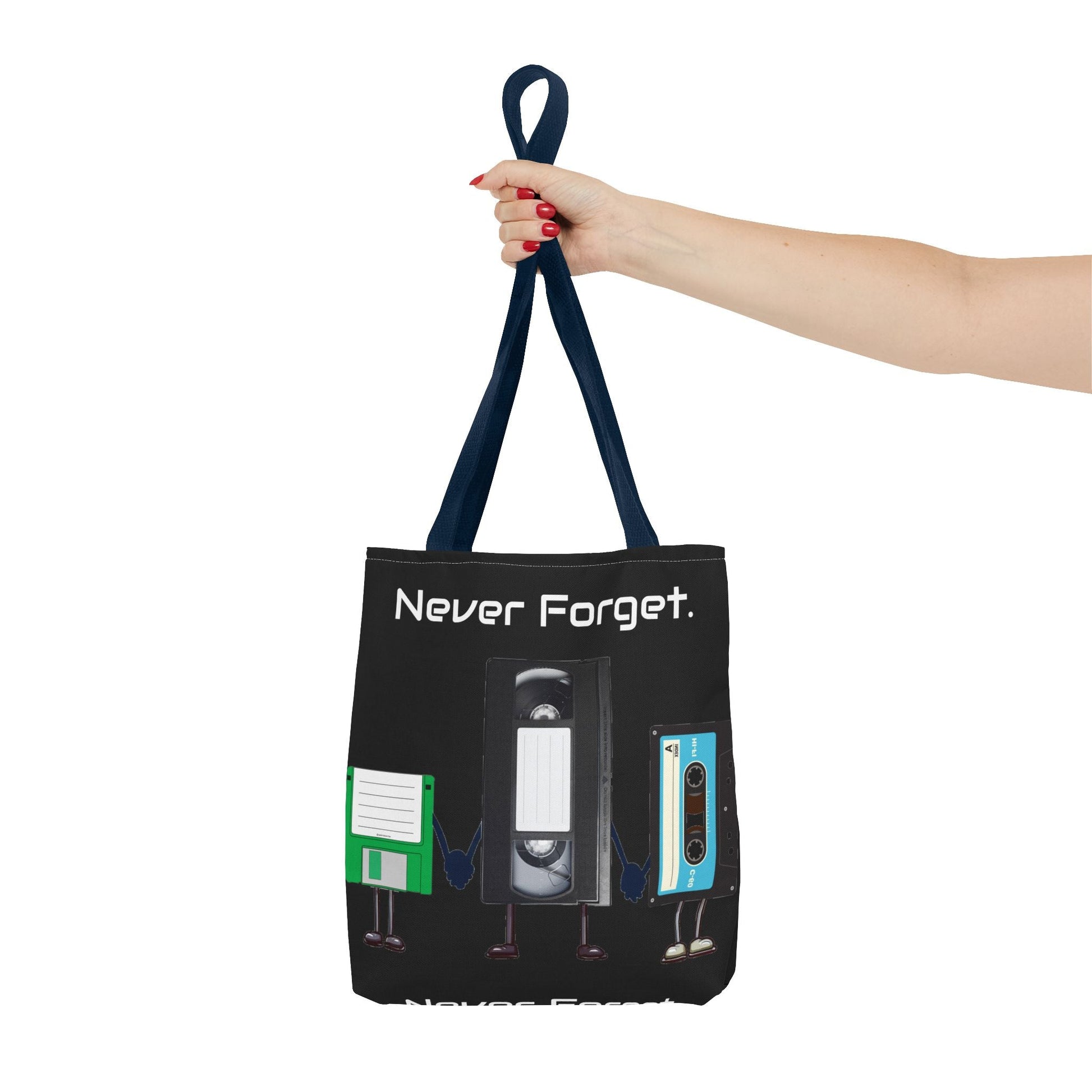 Retro 80's "Never Forget" Tote Bag-Bags-Printify-80s nostalgia tote, 80s retro tote, Bags, fun statement bag, funny tote bag, geeky tote bag, Gen X Gifts, Gifts for Gen Xers, More, never forget tote, nostalgia, nostalgic tote, quirky tote, retro accessories, The Whole Nother, TheWholeNother, TheWholeNother.com, throwback tote bag, Totes, unique tote bag, vintage style bag, vintage tote bag | ,,,7785982066781-Retro-80s-Never-Forget-Tote-Bag-Bags-80s-nostalgia-tote-80s-retro-tote-Bags-fun-statement-bag-funny-