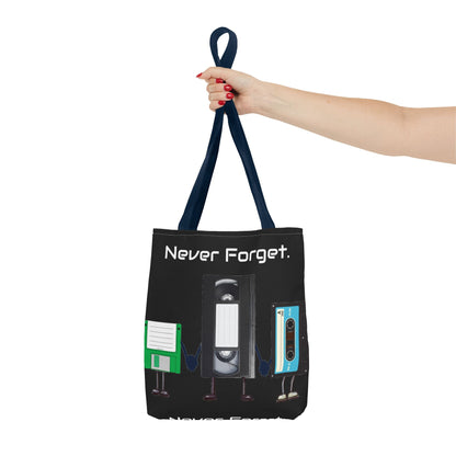 Retro 80's "Never Forget" Tote Bag-Bags-Printify-80s nostalgia tote, 80s retro tote, Bags, fun statement bag, funny tote bag, geeky tote bag, Gen X Gifts, Gifts for Gen Xers, More, never forget tote, nostalgia, nostalgic tote, quirky tote, retro accessories, The Whole Nother, TheWholeNother, TheWholeNother.com, throwback tote bag, Totes, unique tote bag, vintage style bag, vintage tote bag | ,,,7785982066781-Retro-80s-Never-Forget-Tote-Bag-Bags-80s-nostalgia-tote-80s-retro-tote-Bags-fun-statement-bag-funny-