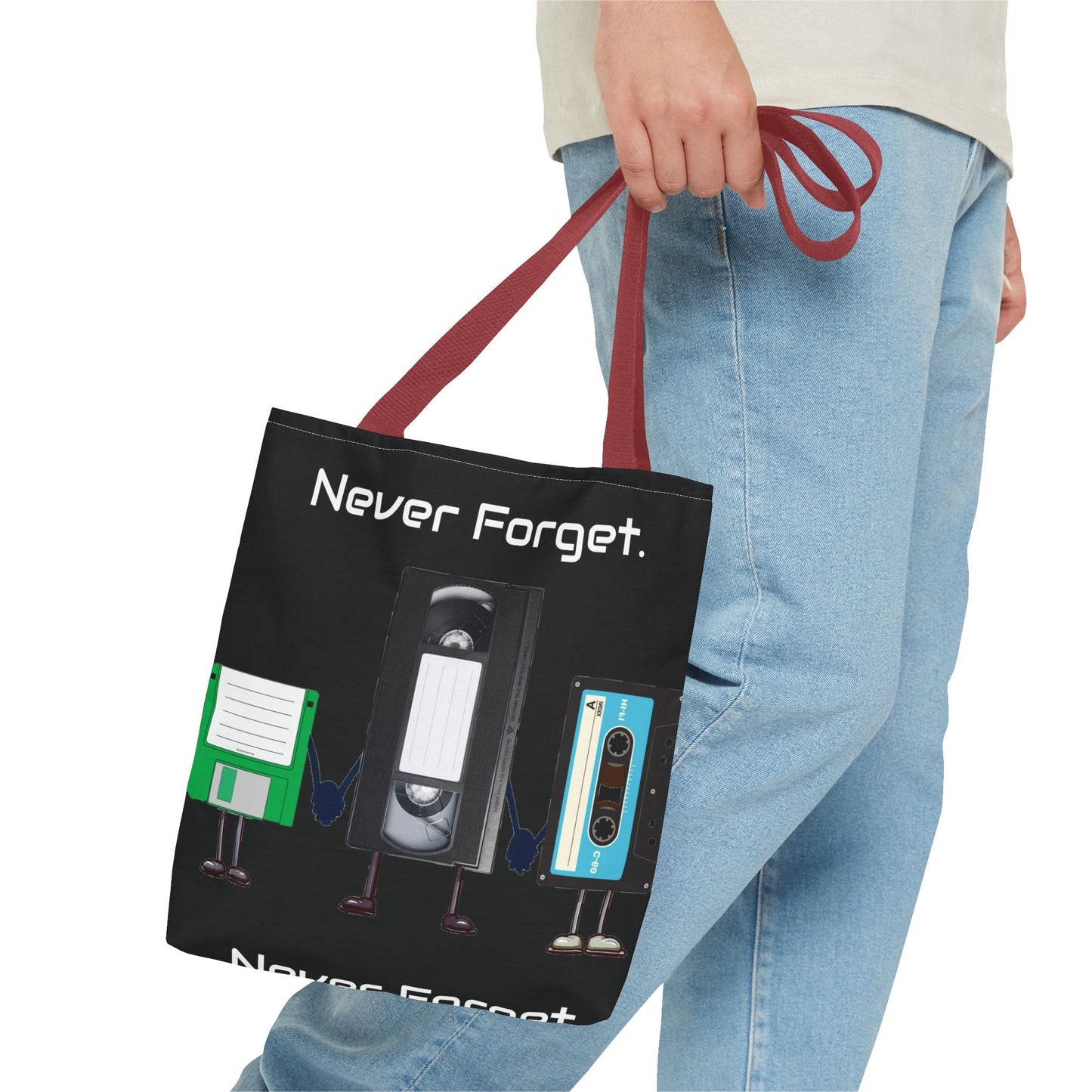 Retro 80's "Never Forget" Tote Bag-Bags-Printify-80s nostalgia tote, 80s retro tote, Bags, fun statement bag, funny tote bag, geeky tote bag, Gen X Gifts, Gifts for Gen Xers, More, never forget tote, nostalgia, nostalgic tote, quirky tote, retro accessories, The Whole Nother, TheWholeNother, TheWholeNother.com, throwback tote bag, Totes, unique tote bag, vintage style bag, vintage tote bag | ,,,7785982066781-Retro-80s-Never-Forget-Tote-Bag-Bags-80s-nostalgia-tote-80s-retro-tote-Bags-fun-statement-bag-funny-