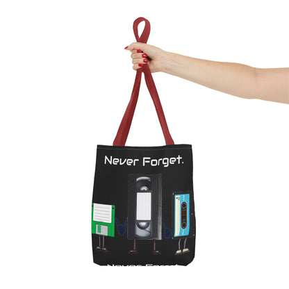 Retro 80's "Never Forget" Tote Bag-Bags-Printify-80s nostalgia tote, 80s retro tote, Bags, fun statement bag, funny tote bag, geeky tote bag, Gen X Gifts, Gifts for Gen Xers, More, never forget tote, nostalgia, nostalgic tote, quirky tote, retro accessories, The Whole Nother, TheWholeNother, TheWholeNother.com, throwback tote bag, Totes, unique tote bag, vintage style bag, vintage tote bag | ,,,7785982066781-Retro-80s-Never-Forget-Tote-Bag-Bags-80s-nostalgia-tote-80s-retro-tote-Bags-fun-statement-bag-funny-