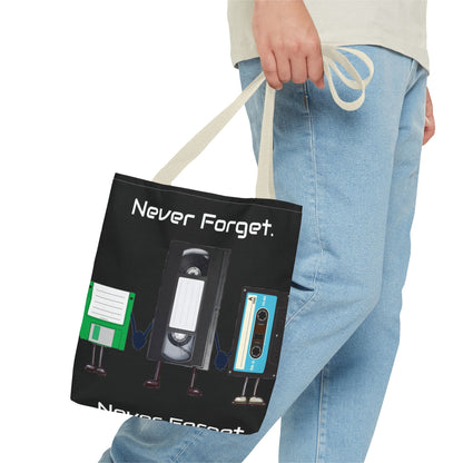 Retro 80's "Never Forget" Tote Bag-Bags-Printify-80s nostalgia tote, 80s retro tote, Bags, fun statement bag, funny tote bag, geeky tote bag, Gen X Gifts, Gifts for Gen Xers, More, never forget tote, nostalgia, nostalgic tote, quirky tote, retro accessories, The Whole Nother, TheWholeNother, TheWholeNother.com, throwback tote bag, Totes, unique tote bag, vintage style bag, vintage tote bag | ,,,7785982066781-Retro-80s-Never-Forget-Tote-Bag-Bags-80s-nostalgia-tote-80s-retro-tote-Bags-fun-statement-bag-funny-