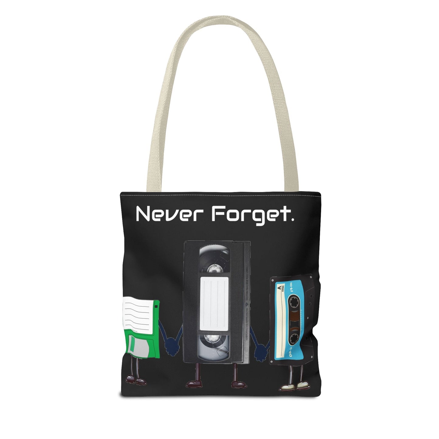 Retro 80's "Never Forget" Tote Bag-Bags-Printify-80s nostalgia tote, 80s retro tote, Bags, fun statement bag, funny tote bag, geeky tote bag, Gen X Gifts, Gifts for Gen Xers, More, never forget tote, nostalgia, nostalgic tote, quirky tote, retro accessories, The Whole Nother, TheWholeNother, TheWholeNother.com, throwback tote bag, Totes, unique tote bag, vintage style bag, vintage tote bag | ,,,7785982066781-Retro-80s-Never-Forget-Tote-Bag-Bags-80s-nostalgia-tote-80s-retro-tote-Bags-fun-statement-bag-funny-