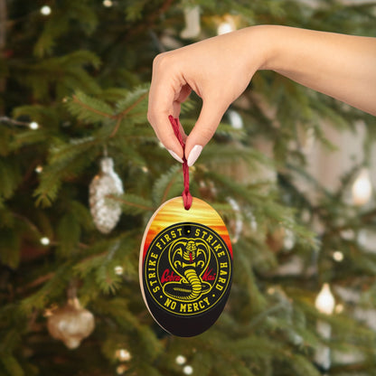 Strike First, Strike Hard, No Mercy - Magnetic Oval Wooden Ornaments-Home Decor-Printify-Oval-One Size-Accessories, Art & Wall Decor, Christmas, Decor, Home & Living, Magnets, Ornaments, Seasonal Decorations, Valentine's Day promotion, Wooden-PhoneCaseBoss.com