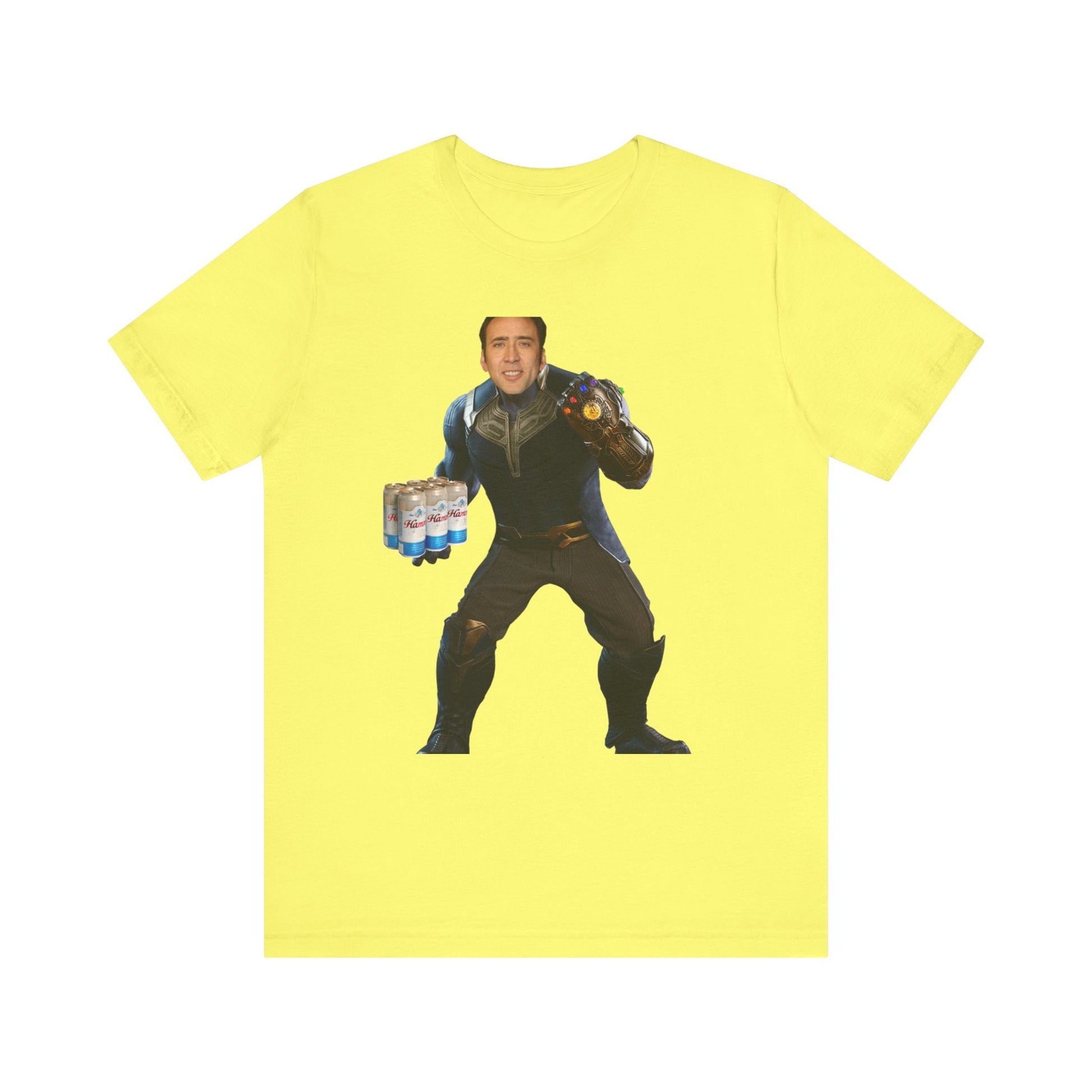 Thanos Cage - Unisex Jersey Short Sleeve Tee-T-Shirt-Printify-Yellow-XS-Crew neck, DTG, Men's Clothing, Regular fit, T-shirts, Unisex, Women's Clothing-PhoneCaseBoss.com