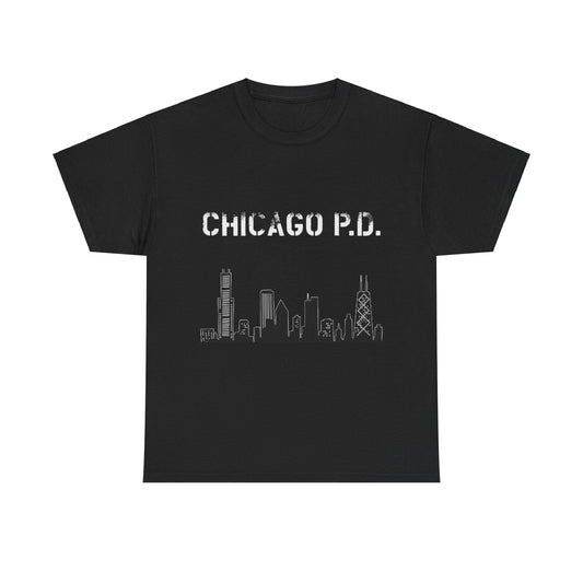 Unisex Heavy Cotton Tee - Chicago PD-T-Shirt-Printify-Black-S-Crew neck, DTG, Men's Clothing, Regular fit, T-shirts, Unisex, Women's Clothing-PhoneCaseBoss.com