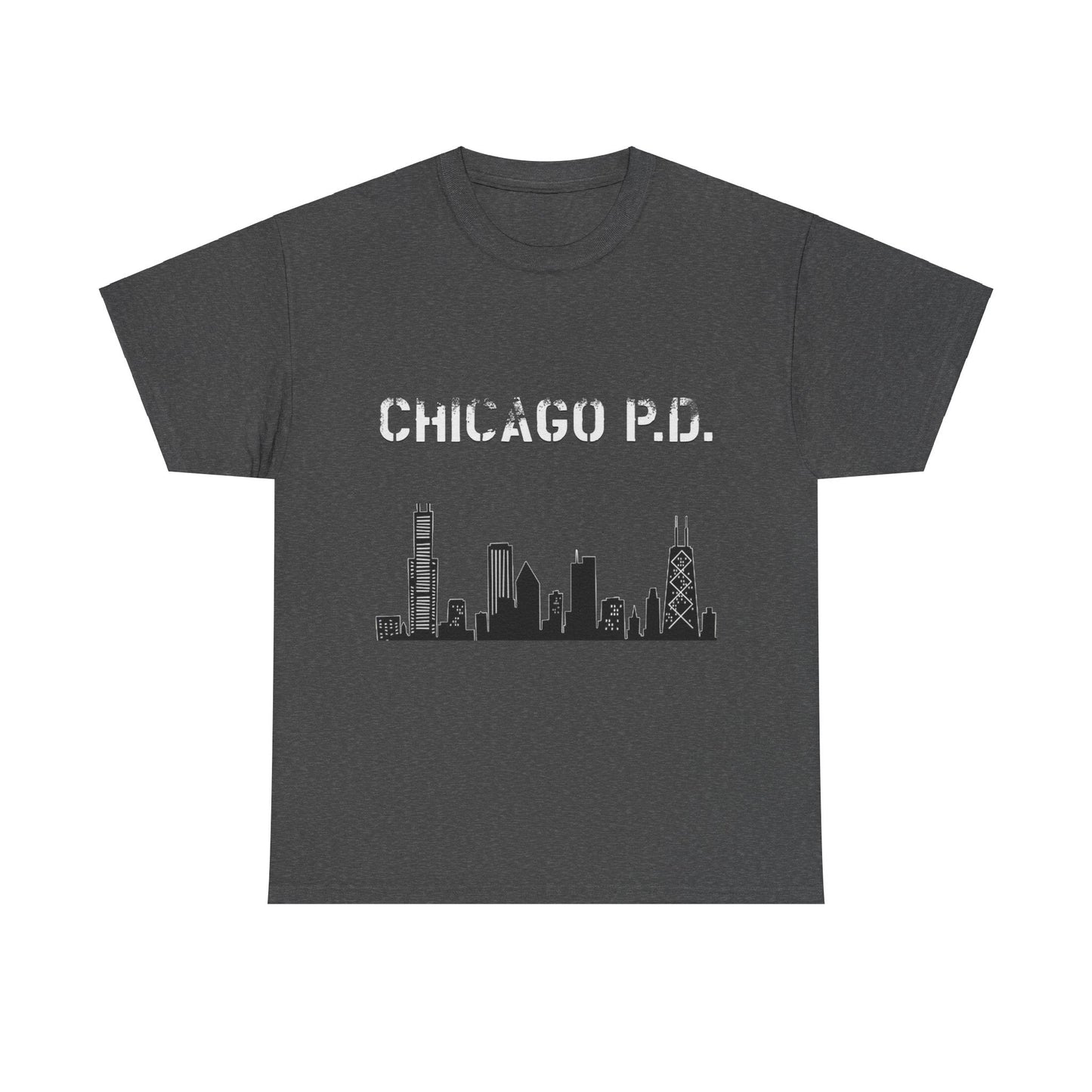 Unisex Heavy Cotton Tee - Chicago PD-T-Shirt-Printify-Dark Heather-S-Crew neck, DTG, Men's Clothing, Regular fit, T-shirts, Unisex, Women's Clothing-PhoneCaseBoss.com