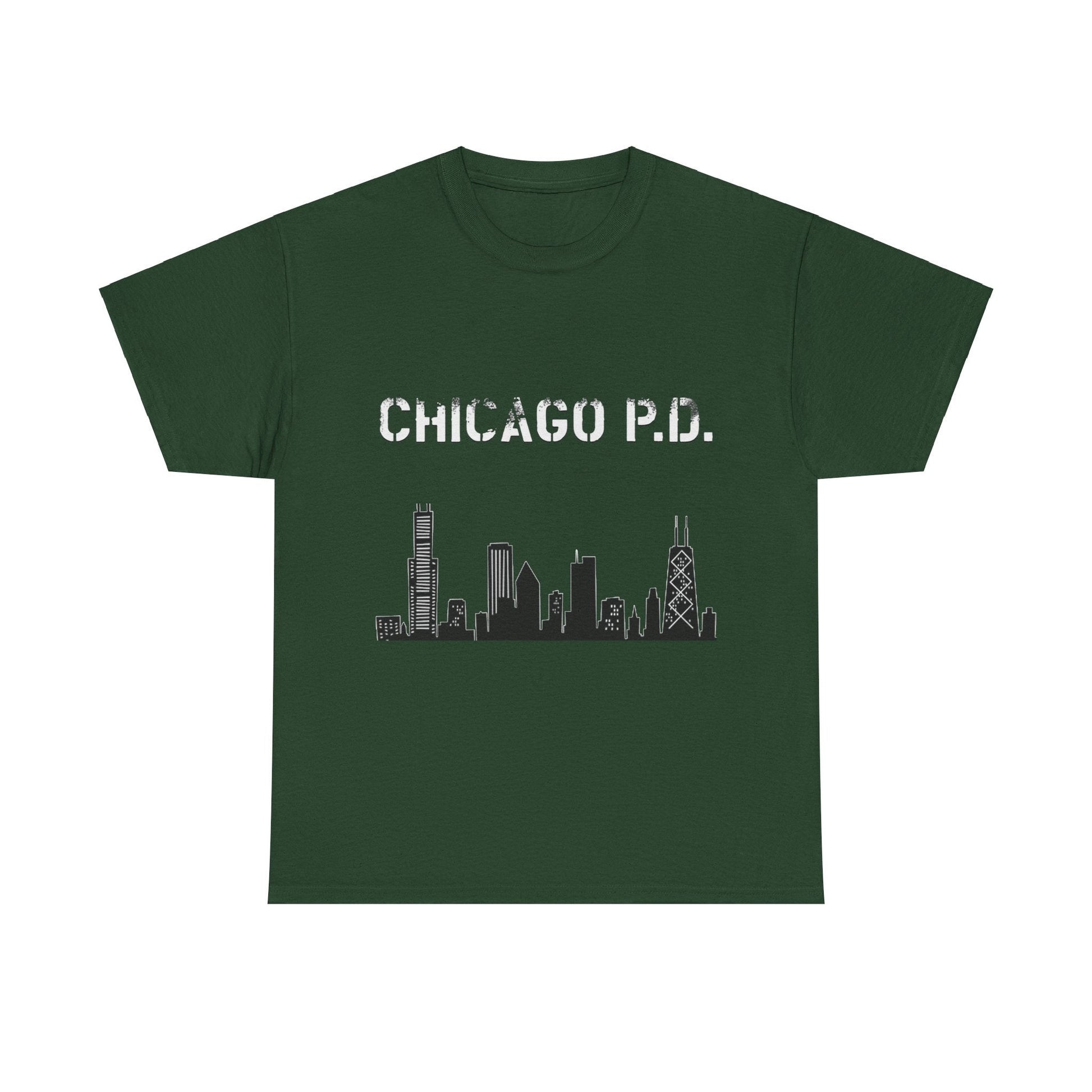 Unisex Heavy Cotton Tee - Chicago PD-T-Shirt-Printify-Forest Green-S-Crew neck, DTG, Men's Clothing, Regular fit, T-shirts, Unisex, Women's Clothing-PhoneCaseBoss.com