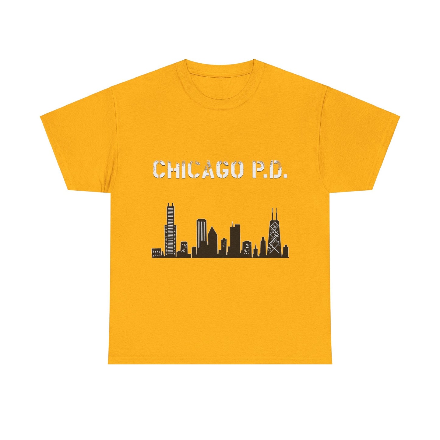 Unisex Heavy Cotton Tee - Chicago PD-T-Shirt-Printify-Gold-S-Crew neck, DTG, Men's Clothing, Regular fit, T-shirts, Unisex, Women's Clothing-PhoneCaseBoss.com