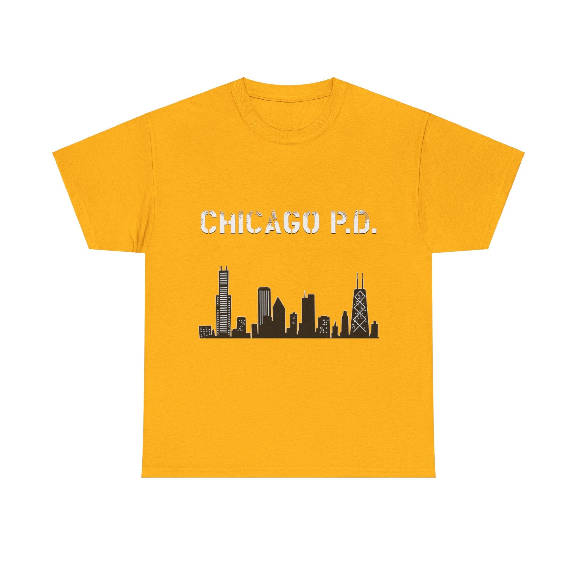 Unisex Heavy Cotton Tee - Chicago PD-T-Shirt-Printify-Gold-S-Crew neck, DTG, Men's Clothing, Regular fit, T-shirts, Unisex, Women's Clothing-PhoneCaseBoss.com