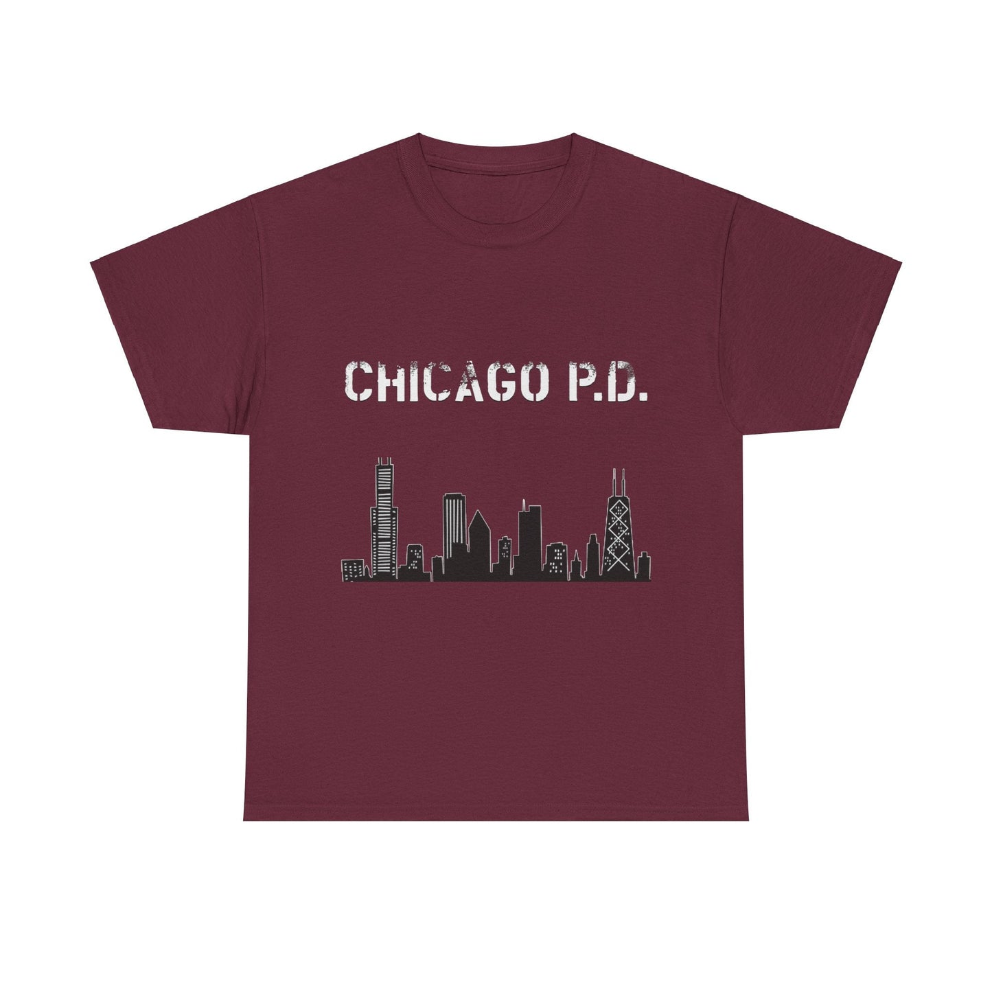 Unisex Heavy Cotton Tee - Chicago PD-T-Shirt-Printify-Maroon-M-Crew neck, DTG, Men's Clothing, Regular fit, T-shirts, Unisex, Women's Clothing-PhoneCaseBoss.com