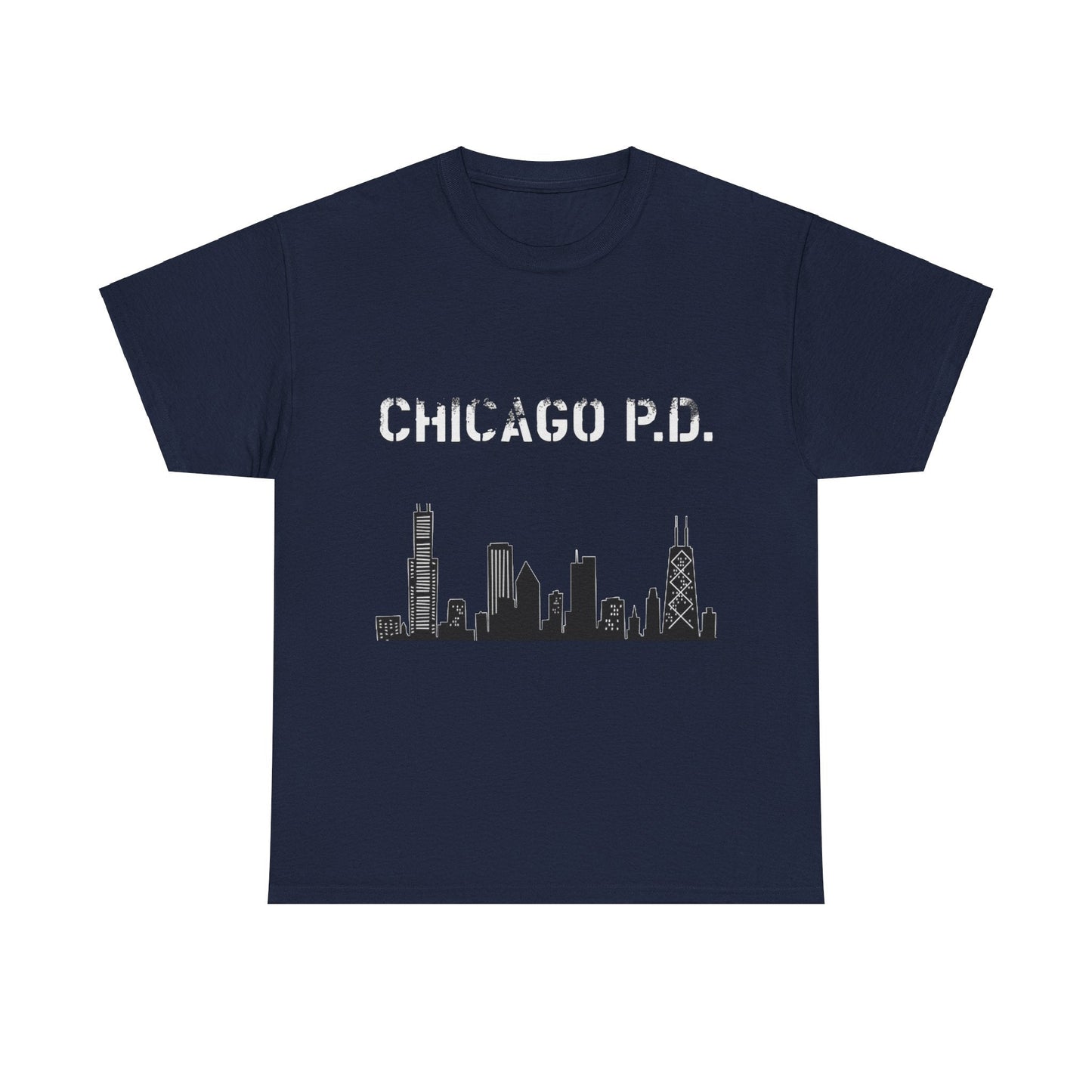 Unisex Heavy Cotton Tee - Chicago PD-T-Shirt-Printify-Navy-S-Crew neck, DTG, Men's Clothing, Regular fit, T-shirts, Unisex, Women's Clothing-PhoneCaseBoss.com