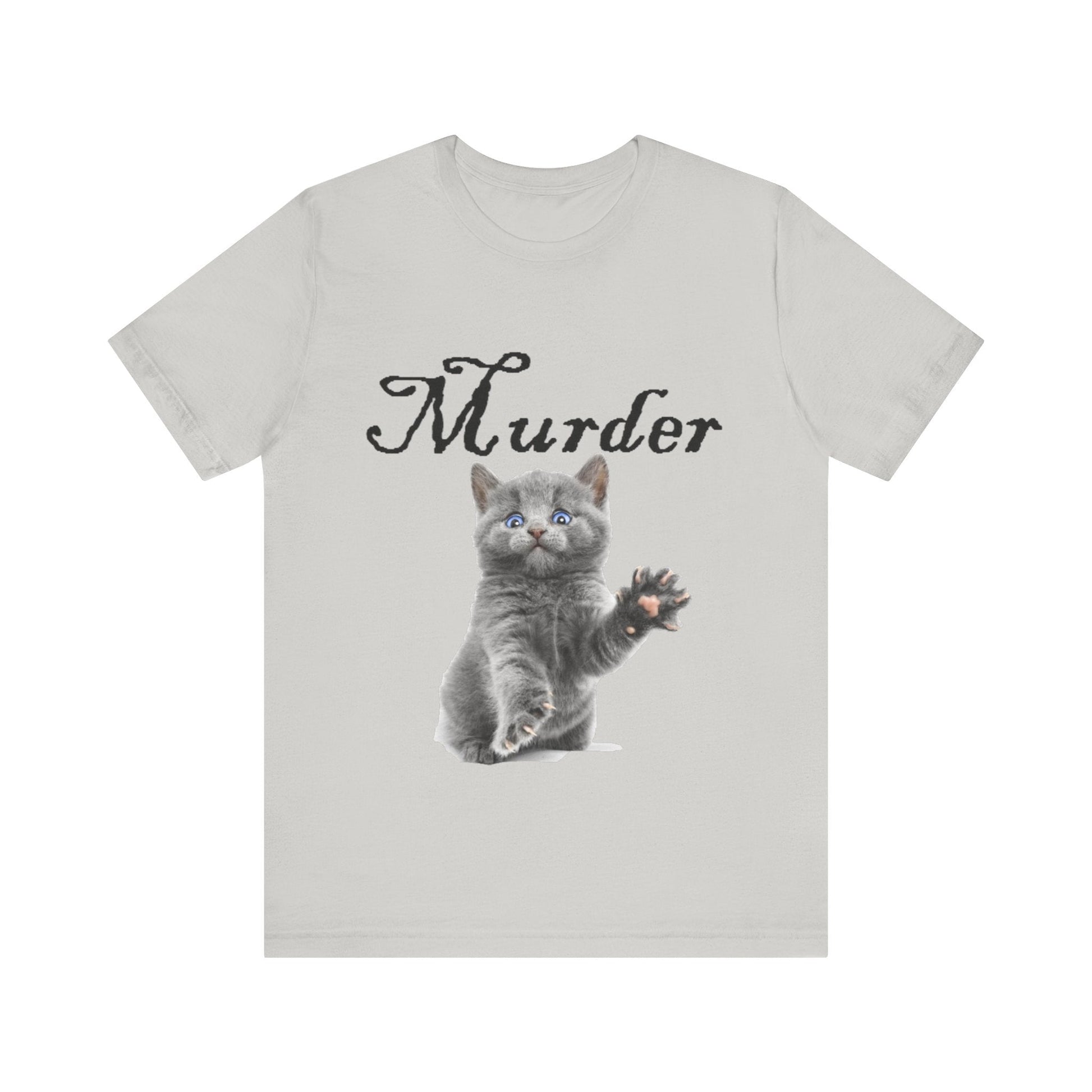 Unisex Jersey Short Sleeve Tee - Murder Kitten!-T-Shirt-Printify-Silver-S-Crew neck, DTG, Men's Clothing, Regular fit, T-shirts, Unisex, Women's Clothing-PhoneCaseBoss.com