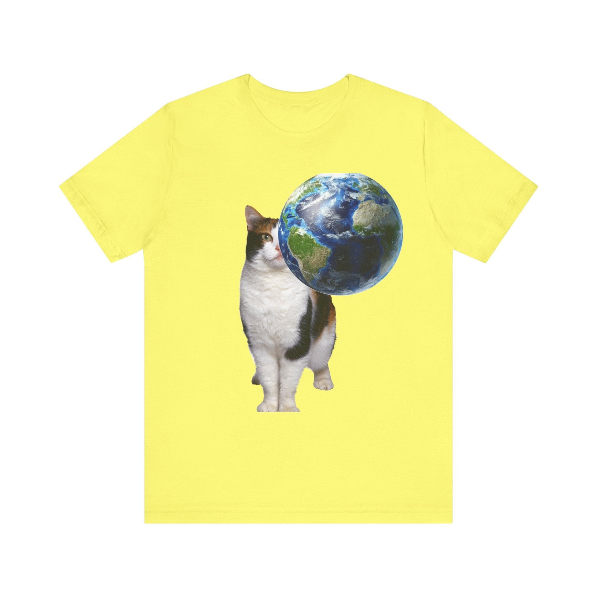 World Cat - Unisex Jersey Short Sleeve Tee-T-Shirt-Printify-Yellow-XS-Crew neck, DTG, Men's Clothing, Regular fit, T-shirts, Unisex, Women's Clothing-PhoneCaseBoss.com